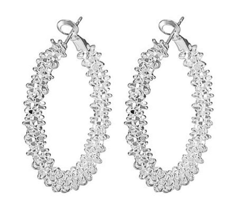 Greendou Ladies Jewelry 925 Sterling Silver Brilliant Hoop Earrings